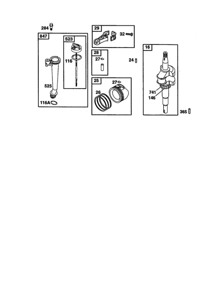 Crankshaft/Dipstick Diagram and Parts List for 121600  Briggs and Stratton Engine